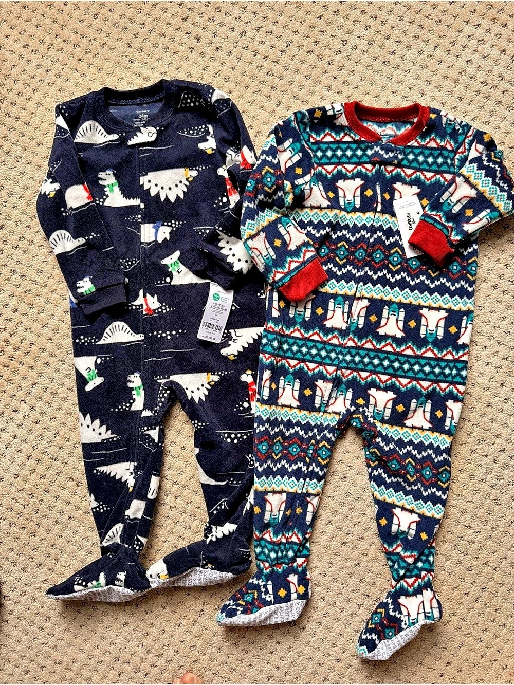 NWT (2)Carter's Fleece Footed Sleep & Play Pajamas size 24 months